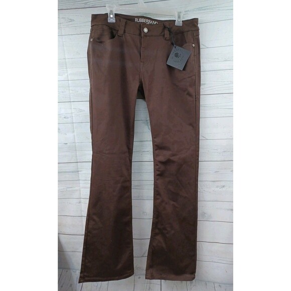 Rubberband Stretch Mid Rise Bootcut Womens Pants Jeans Sz 32 - 15/16 Brown - Picture 1 of 9